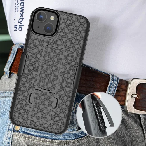 Vista 3 de Compatible con Apple iPhone 15, iPhone 15 Pro, iPhone 15 Plus, iPhone 15 Pro Max Funda de teléfono con protector de pantalla, cinturón y funda