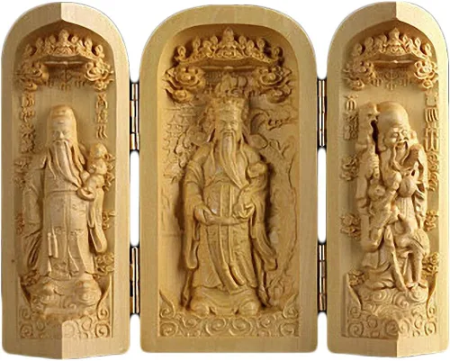 Vista 16 de Caja de oración de budismo tibetano tallado en madera de boj natural (1000 brazos Avalokiteshvara Diosa)