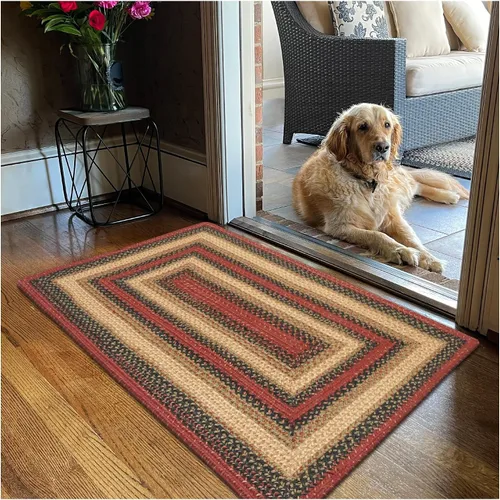 Vista 155 de Homespice Apple Pie - Alfombra ovalada roja de 2 x 3 pies, alfombra de cocina trenzada para decoración primitiva y rústica, reversible, yute sin