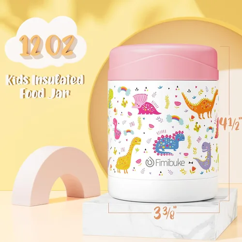 Vista 2 de Fimibuke Tarro de Comida Aislado para Niños, Paquete de 2 de 12 OZ Libre de BPA Tarro de Almuerzo de Acero Inoxidable al Vacío para Comida Caliente