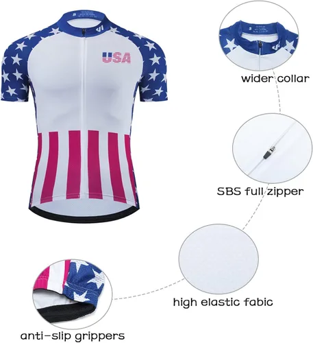 Vista 4 de Lo.gas Camiseta de ciclismo de EE. UU. para hombre, manga corta, para ciclismo, con bandera estadounidense, ropa de bicicleta de carretera