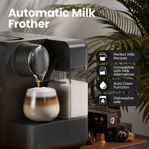 Vista 4 de Máquina de café expreso con espumador de leche automático integrado, compatible con cápsulas, cafetera de una sola porción compatible con cápsulas