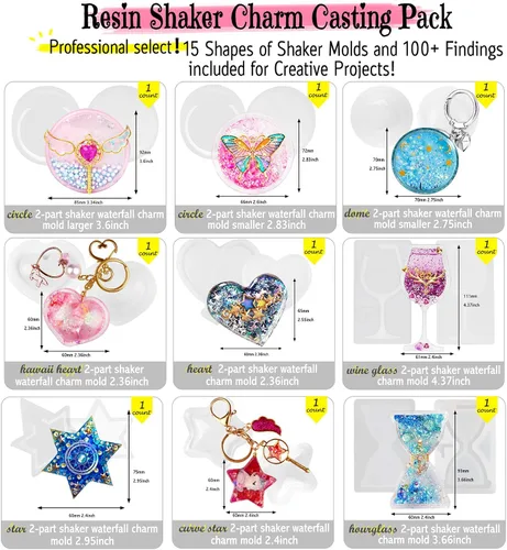 Vista 2 de Funshowcase Paquete de moldes de silicona para coctelera de resina, suministros de joyería, 132 kits