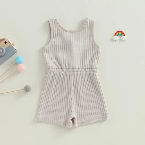 Vista 52 de Traje de verano para niña pequeña, de manga corta, acanalado, overol liso, pantalones cortos, ropa para recién nacidos