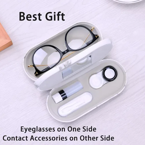 Vista 4 de Muf - Estuche portátil 2 en 1 para lentes y lentes de contacto, diseño de doble uso, a prueba de fugas, pinzas y botella con solución incluidas
