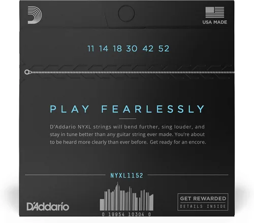 Vista 2 de D'Addario cuerdas para guitarra eléctrica, NYXL niqueladas, NYXL1152, calibre medio/pesado superior 11-52, juego de 6 cuerdas, paquete de 1