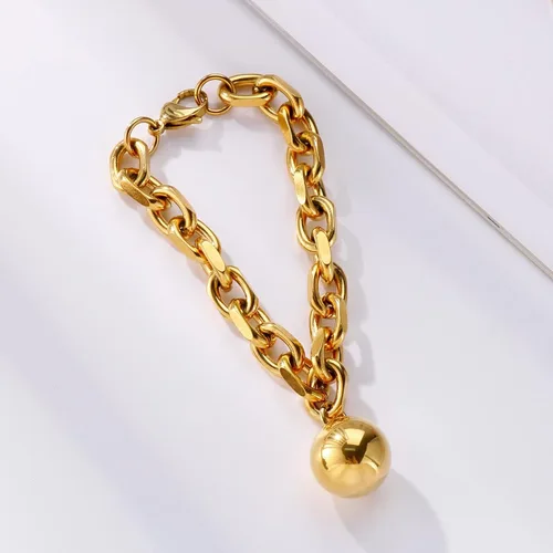 Vista 5 de Elefezar Pulsera de cadena gruesa de acero inoxidable con dijes de bola para mujer, accesorios de joyería