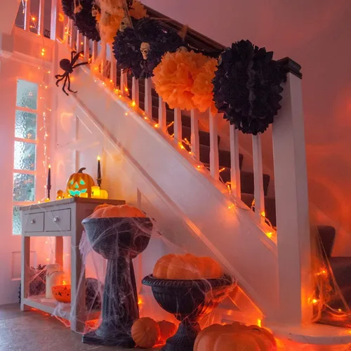 Vista 3 de JMEXSUSS 200 luces de Halloween naranjas/400 LED naranja Halloween luces de carámbano enchufables