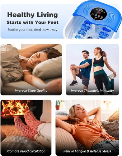 Vista 7 de SPA4PIEDS Masajeador de baño de pies con calor, chorros de burbujas, luz roja y temporizador, spa de pies de pedicura con control de temperatura