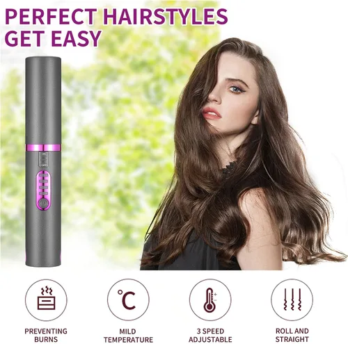 Vista 2 de OBEST Rizador de pelo inalámbrico 2 en 1, plancha plana inalámbrica de calentamiento rápido, alisador portátil para alisar y rizar el cabello, 5000