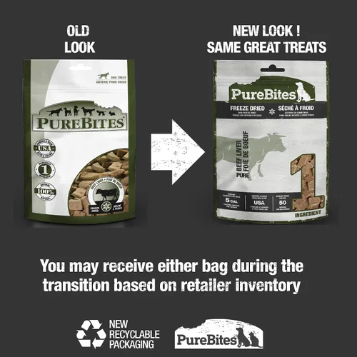 Vista 2 de PureBites Golosinas de res liofilizadas para perros, 1 ingrediente, hechas en EE. UU., 26 oz (el empaque puede variar)