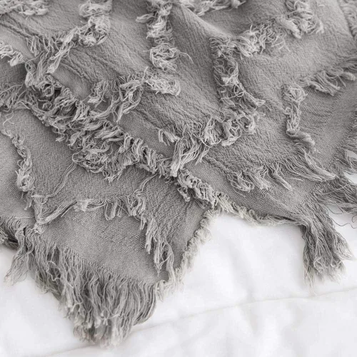 Vista 6 de Simple&Opulence Manta 100% algodón para cama, sofá, manta tejida en zigzag tejida bohemia con borlas, suave, ligera, transpirable, acogedora, Gris
