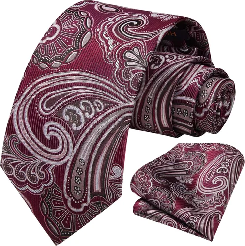 Vista 175 de HISDERN Corbatas para hombre, corbata de cachemira y bolsillo cuadrado tejido clásico floral para hombre, corbata de fiesta de boda