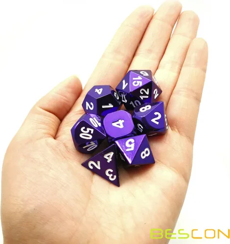 Vista 7 de Bescon 7pcs Set Heavy Duty Metal Dice Set Glossed Color of Purple, Colorful Solid Metallic Polyhedral D&D Dice Set Violet
