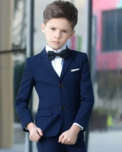 Vista 3 de YuanLu Traje para niños, esmoquin para boda, traje de portador de anillos, 5 piezas, traje formal ajustado para niños con cintura ajustable