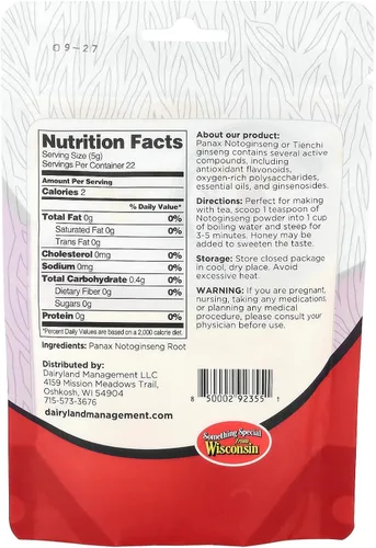 Vista 2 de Dairyland Management Pure Panax Notoginseng Powder - 100% natural, mejora el bienestar Tienchi Powder - Ideal para batidos, tés, remedios herbales