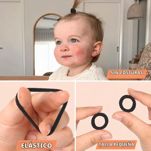 Vista 3 de CÉLLOT 300 ligas para el cabello pequeñas sin costuras para bebés y niños Negro (Serie B para bebé/bebé)
