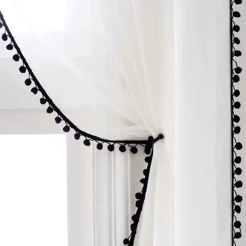 Vista 13 de MISS SELECTEX Cortinas semitransparentes con aspecto de lino y borlas de pompones - Cortinas de gasa semitransparentes con bolsillo para varilla