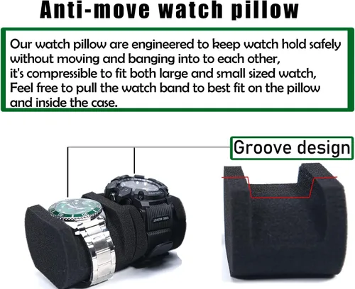 Vista 3 de AUKURA Estuche de viaje para reloj duro caja de almacenamiento y organizador de 5 ranuras para hombres y mujeres con almohada de reloj antimovimiento