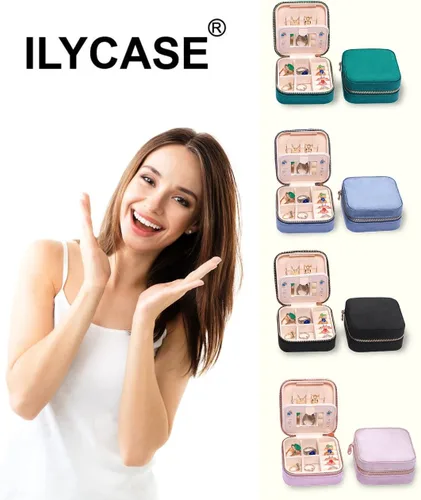 Vista 5 de ilycase Joyero de terciopelo, organizador de joyas de viaje, organizador de aretes con espejo, estuche de viaje para joyas, joyero de viaje (verde)