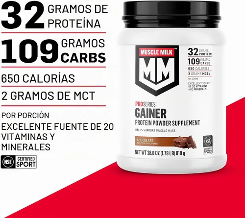 Vista 3 de Muscle Milk Gainer Proteína en Polvo, Crema de Vainilla, 32g Proteína, 5 Libras