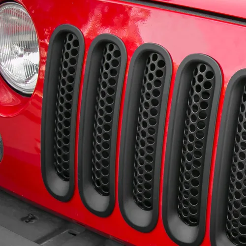 Vista 2 de RT-TCZ Versión de mejora Clip-on Rejilla frontal de malla Insertos compatibles con Jeep Wrangler JK JKU 2007-2015 (Negro mate)