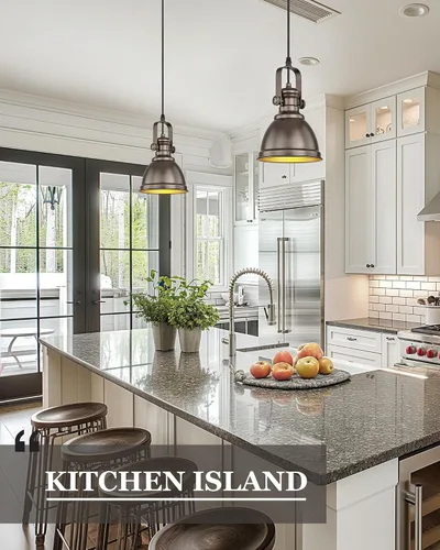 Vista 5 de Luces Colgantes para Isla de Cocina, Accesorios de Iluminación Colgante de Granja con Soporte de Metal, Iluminación Colgante Rústica de Cocina Sobre