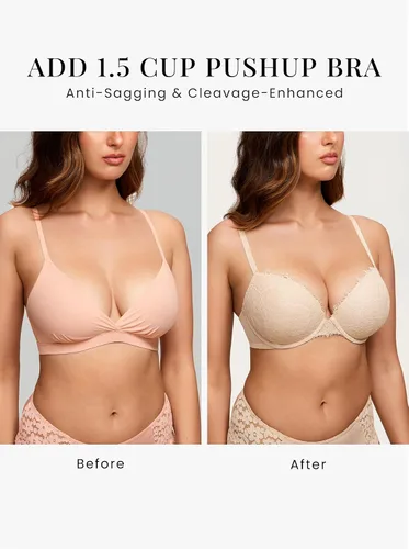 Vista 5 de DOBREVA Brasier push up para mujer, con encaje, cobertura completa, con relleno, con aros, añade 1.5 tazas
