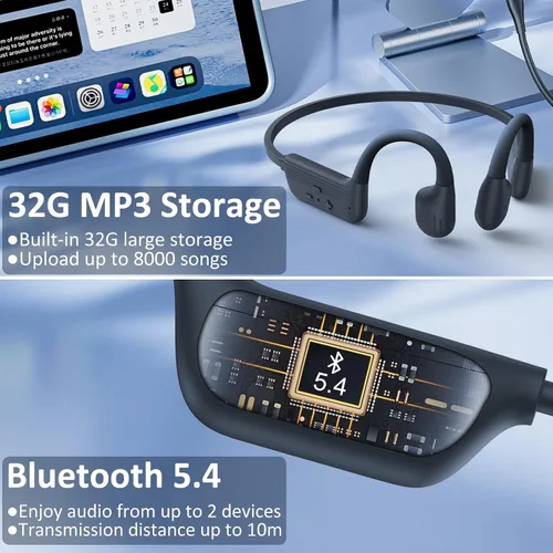 Vista 4 de Auriculares para Natación de Silicona Suave, Auriculares de Conducción Ósea Impermeables IP68, Reproductor MP3 de 32GB y Auriculares Deportivos