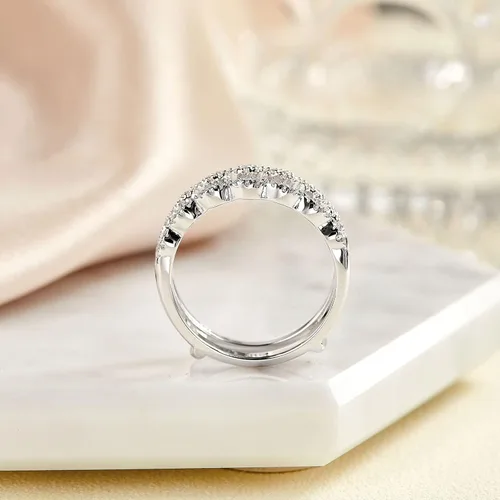 Vista 4 de Anillo de boda trenzado de circonita cúbica para mujer, anillo de compromiso apilable de plata de ley 925 blanca, talla 4-12