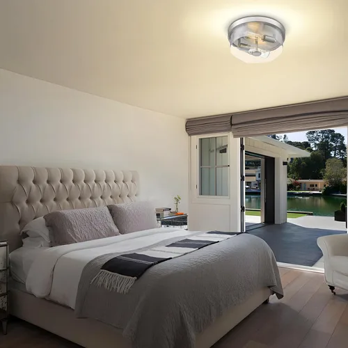 Vista 8 de Lámpara de Techo Empotrada de Níquel Cepillado, Luminarias de Pasillo de 2 Luces, Lámpara de Techo de Estilo Granja Moderna de Vidrio Transparente