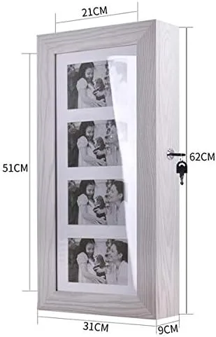 Vista 3 de Armarios de madera para colgar con marco de fotos, armario de joyería con cerradura con espejo interior, caja organizadora de joyas para ahorrar