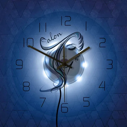 Vista 6 de The Geeky Days Beauty Time Peluquería Peluquería Diseño de peluquería Acrílico transparente Iluminación LED Reloj de pared Barbería Peluquería