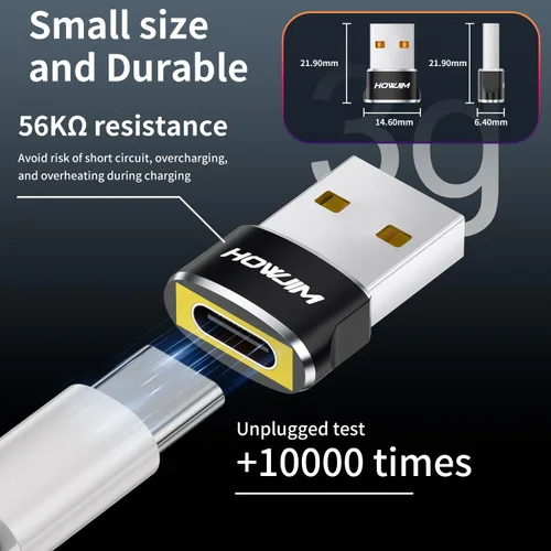 Vista 4 de Adaptador USB a USB C, 2 unidades, convertidor de cargador USB C hembra a macho Negro