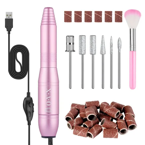 Vista 11 de Kit profesional de taladro de uñas USB de 20000 RPM para uñas acrílicas, pulido de manicura y pedicura con 6 brocas de uñas, bandas de lijado y Negro