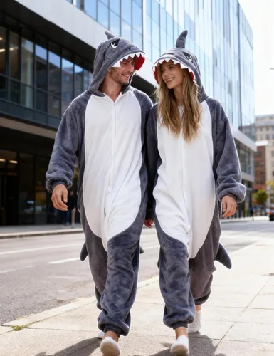 Vista 6 de vavalad Disfraz mameluco de tiburón para adultos, disfraz de Halloween para cosplay