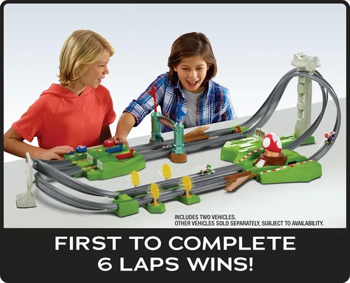 Vista 7 de Hot Wheels Mario Kart Circuit Juego de pistas y 2 vehículos de juguete, juego de carreras incluye Booster, más karts de Mario y Yoshi