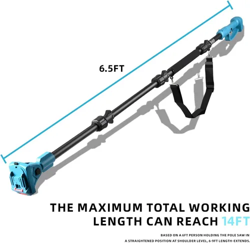 Vista 7 de solo sierra de poste extensible, correa de hombro (sin motosierra ni batería) Rotatable Pole14ft Max Reach, Tool-Free Installation, Compatible