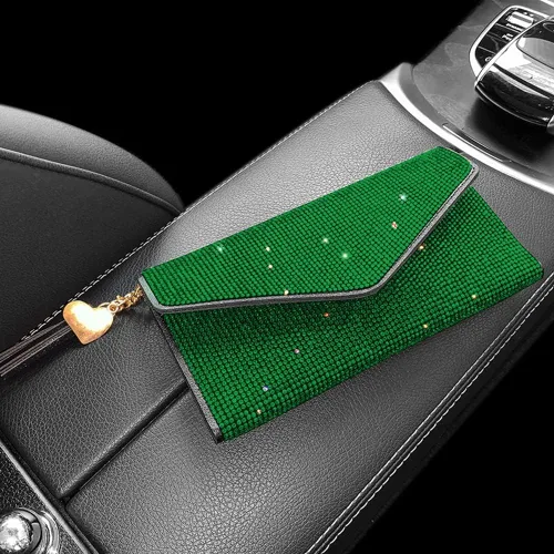 Vista 2 de ikasus Bling Bling - Funda para tarjetas con bolsillo de piel, con cremallera, multifuncional, de gran capacidad, con diamantes de imitación