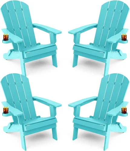 Vista 13 de YEFU Silla Adirondack, silla Adirondack de plástico de gran tamaño, sillas plegables para exteriores con soporte para tazas, silla de césped