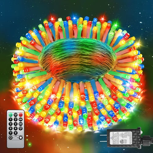 Vista 26 de 380 luces LED de Navidad de 125 pies, guirnalda de luces para exteriores, impermeables, temporizador y memoria, 8 modos regulables, para árbol
