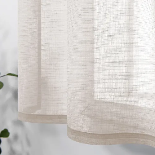 Vista 4 de Cortinas de 24 pulgadas para ventanas de cocina, juego de 2 paquetes de cortinas de café, cortinas traslúcidas color beige crema para ventanas