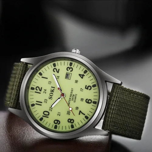 Vista 2 de Omana Reloj de campo para hombre, aviador de la Fuerza Aérea Aviador Scout Militar Ejército Táctico Reloj de pulsera de campo deportivo con correa