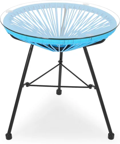 Vista 10 de Great Deal Furniture Christina - Mesa auxiliar moderna de ratán sintético para exteriores con parte superior de vidrio templado, color negro