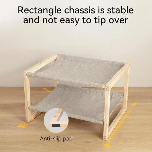 Vista 5 de Cama para gatos, hamaca de madera de doble capa para interiores y exteriores, cama elevada para perros pequeños, hecha de materiales naturales
