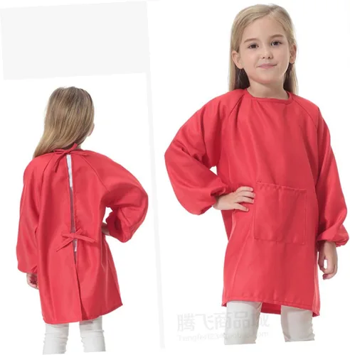 Vista 8 de Long Sleeve Art Smock Apron Red Painting Smock with Adjustable Closure Protective Drawing Coat for Preventing Stains and Watercolor