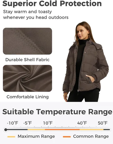 Vista 4 de Wantdo Abrigo de invierno cálido con capucha para mujer, chaqueta acolchada gruesa con capucha extraíble