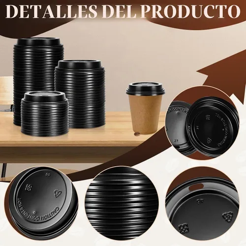 Vista 4 de Paquete de 100 tapas desechables negras para tazas de café, se