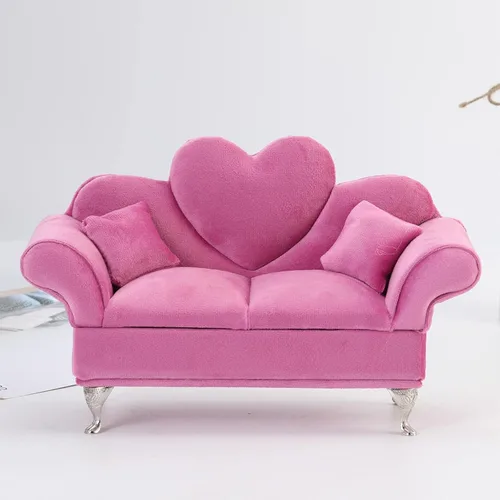 Vista 2 de Harilla Joyero en forma de diván, soporte de almacenamiento rosa, forro suave, regalo encantador, organizador de aretes para mesita de noche