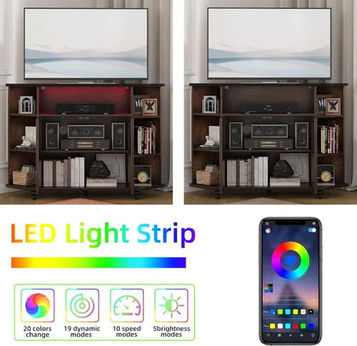 Vista 3 de 4 EVER WINNER Soporte de TV esquinero, gabinete de TV esquinero estilo granja con luces LED para TV de 50 pulgadas, estantes ajustables, soporte